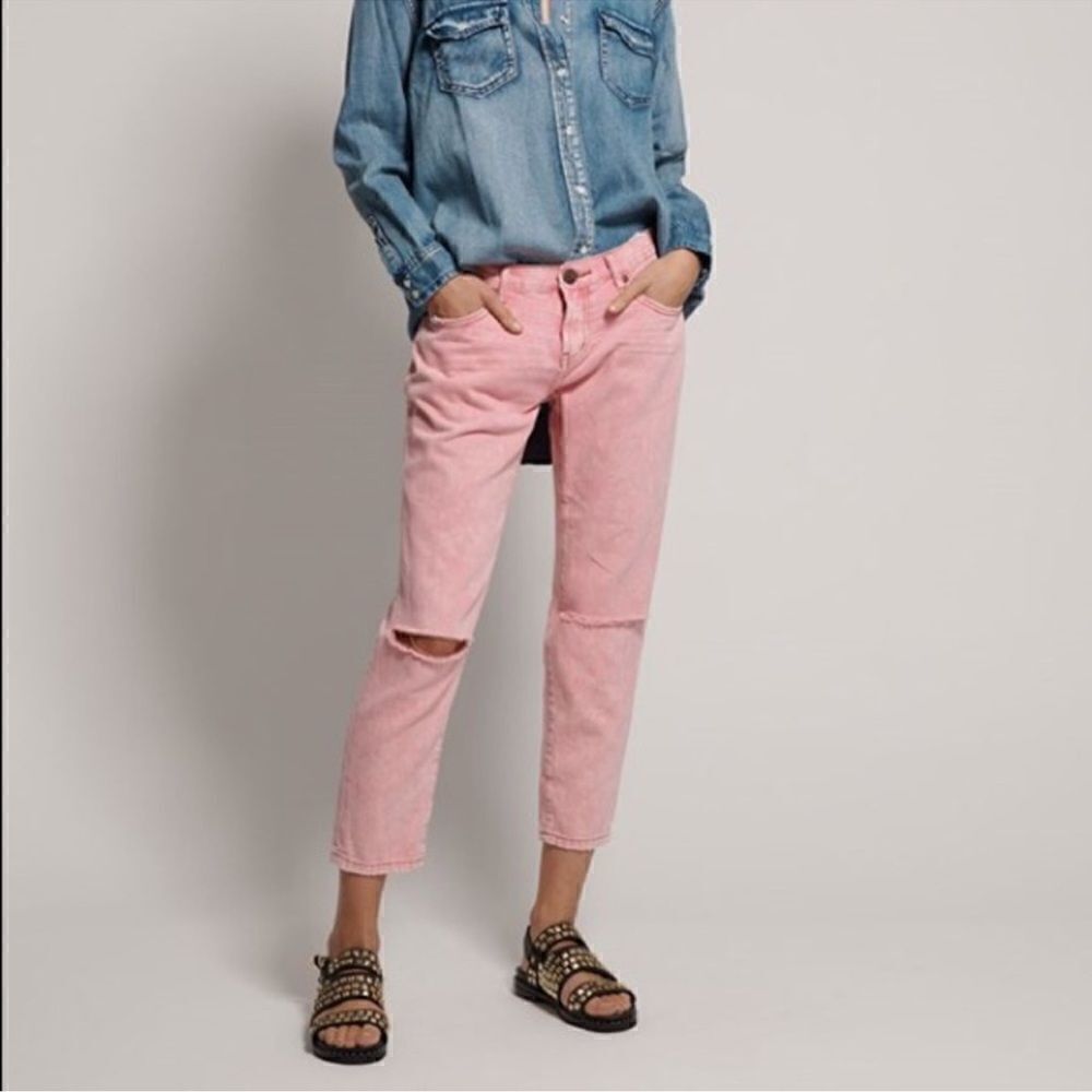 One Teaspoon Evil Eye Pink Awesome Baggies Distressed Knee Straight Leg Jeans 26
